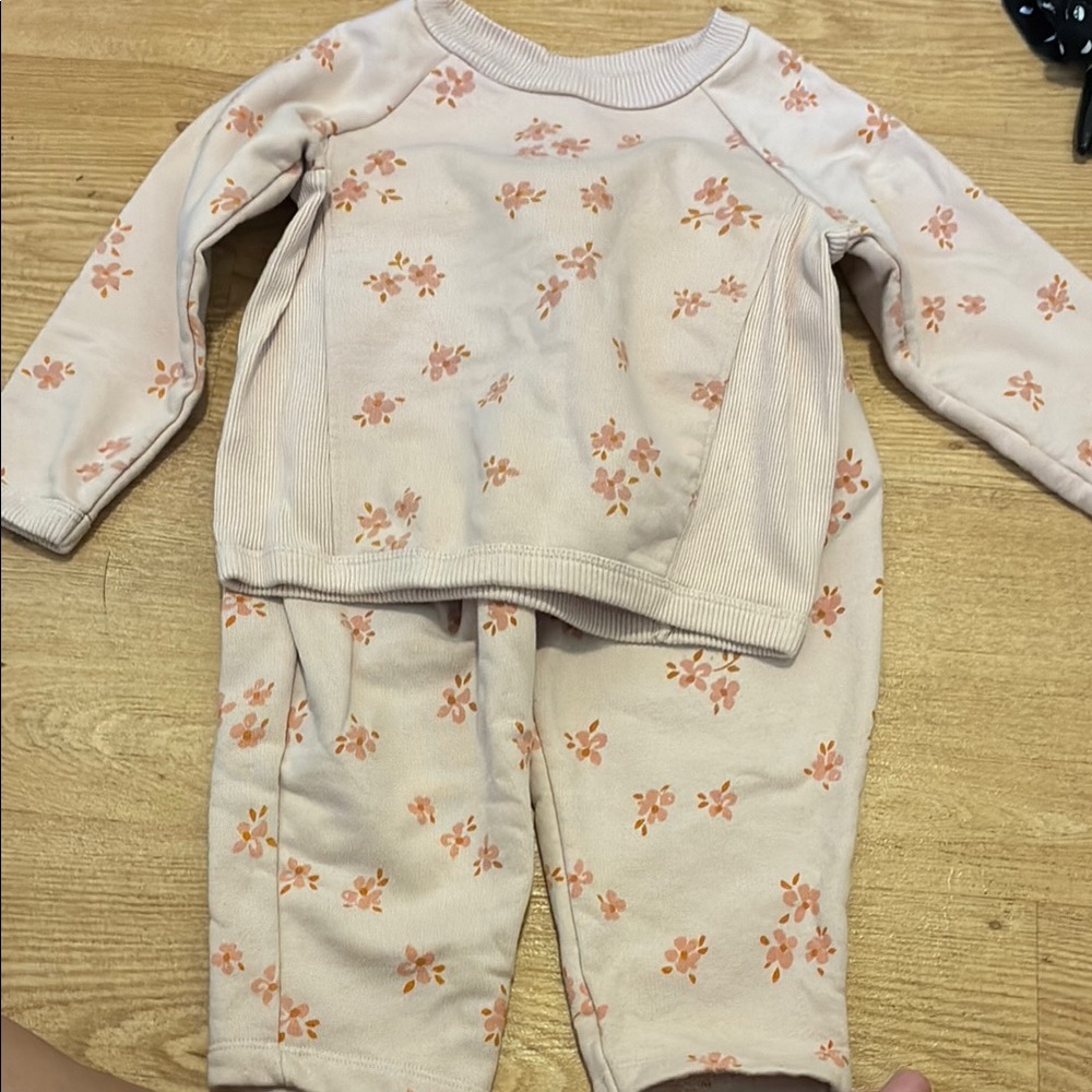 Pink and Orange Floral Pajama Set with Long Sleeves